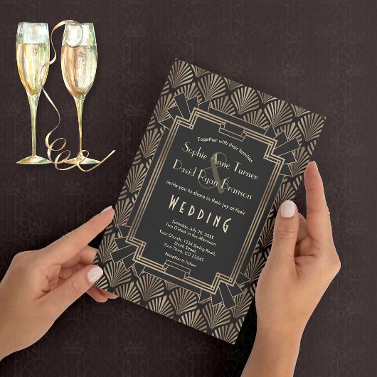 Glam Roaring 20 Gold Black Great Gatsby Wedding Kaart