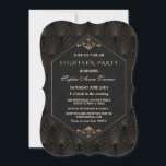 Glam Roaring 20s Great Gatsby Art Deco Achttien Kaart<br><div class="desc">Royal Gold Black Great Gatsby Wedding-kaartontwerp. Het koninklijke, Romantische, kaartontwerp met een Great Gatsby art deco-stijl, een Roaring-Hollywood uit 1920, met faux Gold folie Fleur-de-lis-bekleding, divider en prachtige lettertypen, op een zwarte getextureerde achtergrond. Het gebruik past hulpmiddel aan om uw informatie toe te voegen. Voor meer informatie, bezoek alsjeblieft mijn...</div>