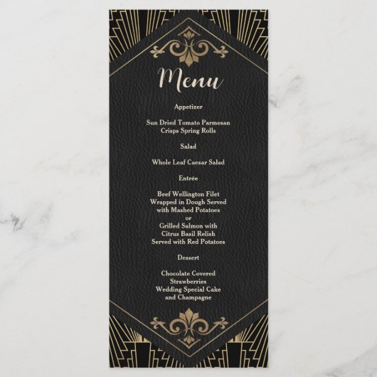 Glam Roaring 20s Great Gatsby Art Deco Bruiloft Menu (Voorkant)