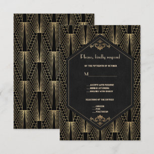 Glam Roaring 20s Great Gatsby Art Deco Bruiloft RSVP Kaartje