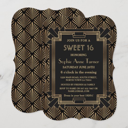 Glam Roaring 20's Great Gatsby Art Deco SWEET 16 Kaart (Voorkant / Achterkant)
