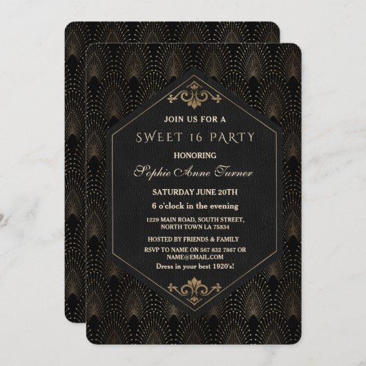 Glam Roaring 20s Great Gatsby Art Deco Sweet 16 Kaart (Voorkant / Achterkant)