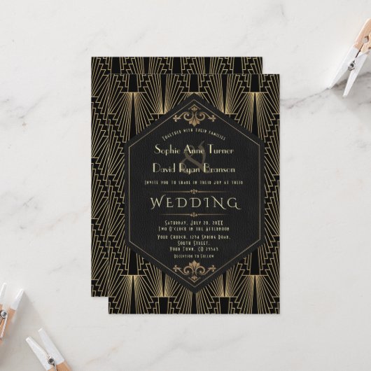 Glam Roaring 20s Great Gatsby Art Deco Wedding Kaart (Voorkant / Achterkant in situ)