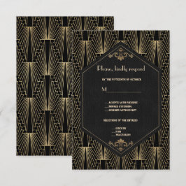 Glam Roaring 20s Great Gatsby Art Deco Wedding RSVP Kaartje