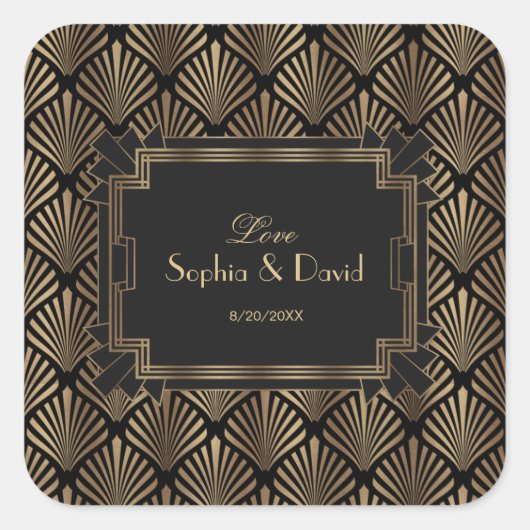 Glam Roaring 20's Great Gatsby Art Deco Wedding Vierkante Sticker (Voorkant)