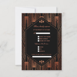 Glam Roaring 20s Great Gatsby Copper Black Wedding RSVP Kaartje