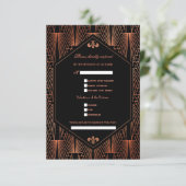 Glam Roaring 20s Great Gatsby Copper Black Wedding RSVP Kaartje (Staand voorkant)