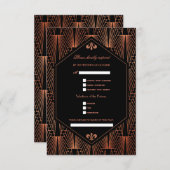 Glam Roaring 20s Great Gatsby Copper Black Wedding RSVP Kaartje (Voorkant / Achterkant)
