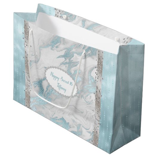 Glam Robins Ei Blauw en Zilver Gift Bag Groot Cadeauzakje (Voorkant Gekanteld)