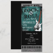 Glam Rock N Roll Star Verjaardag Ticket VIP Party Kaart (Voorkant / Achterkant)