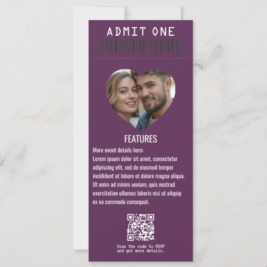 Glam Rock Rock ’n’ Roll Wedding Ticket Kaart (Achterkant)