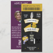 Glam Rock Rock ’n’ Roll Wedding Ticket Kaart (Voorkant / Achterkant)