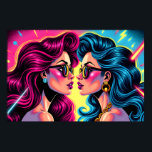 Glam Rock Sisters - Electric Pop Art Poster<br><div class="desc">Stap in de schijnwerpers met de "Glam Rock Sisters", een prachtig stuk elektrische pop kunst die knettert met de energie van een uitverkocht show. In een dramatische confrontatie houden twee vrouwen, gebonden door stijl en geest, een krachtige blik. Dit is een verhaal van zusterschap, rivaliteit, of misschien de twee kanten...</div>