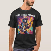 Glam Rock Skeleton Gitarist Rock and Roll Forever T-shirt (Voorkant)