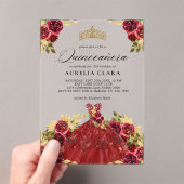 Glam Rode Jurk Bloemen Waterverf 15e Quinceañera Acryl Uitnodigingen (Insitu (Draagbaar))