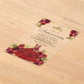 Glam Rode Jurk Bloemen Waterverf 15e Quinceañera Acryl Uitnodigingen (Laagn)