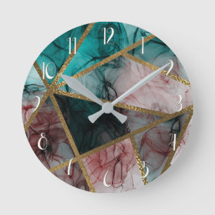 Glam Roest Blush Teal & Goud Chic Moderne Glamour Ronde Klok