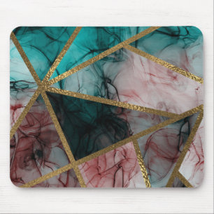 Glam Roest Roze Blauwgroen & Goud Chic Moderne Gla Muismat