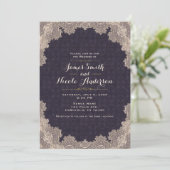 Glam Romantic Lace Paars Elegant Wedding Kaart (Staand voorkant)