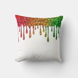 Glam Rood Geel Groen Rasta Regenboog Glitter Drupp Kussen