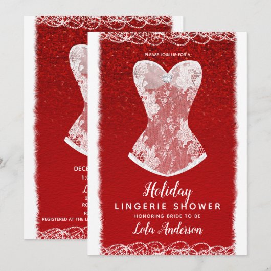 Glam Rood & Wit Vakantie Lingerie Douche Party Kaart (Voorkant / Achterkant)