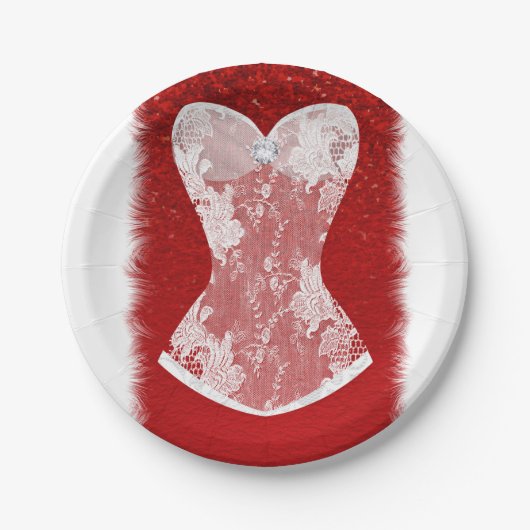 Glam Rood & Wit Vakantie Lingerie Douche Party Papieren Bordje (Voorkant)