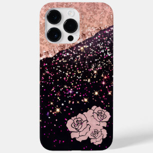 Glam Roos Black Glitter Blush Rozen Case-Mate iPhone 14 Pro Max Hoesje