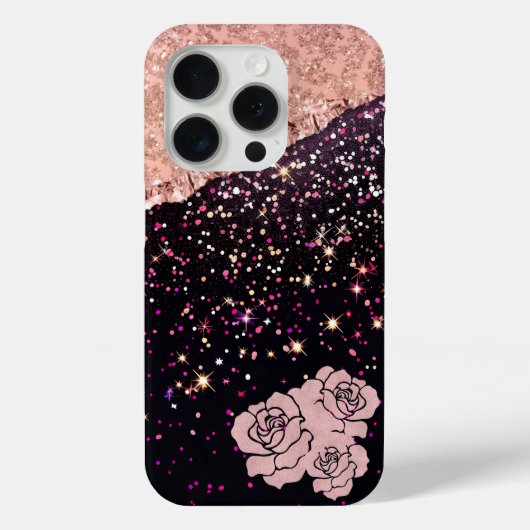 Glam Roos Black Glitter Blush Rozen Case-Mate iPhone Case (Achterkant)