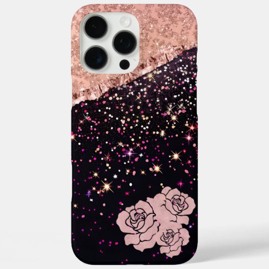 Glam Roos Black Glitter Blush Rozen Case-Mate iPhone Case (Achterkant)