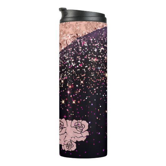 Glam Roos Black Glitter Blush Rozen Thermosbeker (Geroteerd rechts)