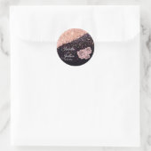 Glam Roos Black Glitter Blush Rozen Wedding Ronde Sticker (Tas)