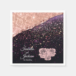 Glam Roos Black Glitter Blush Rozen Wedding Servet