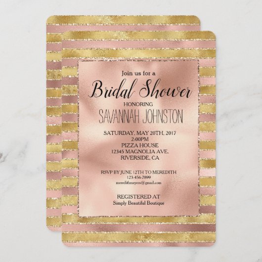 Glam Roos en Gouden Glitzy Stripes Vrijgezellenfee Kaart (Voorkant / Achterkant)