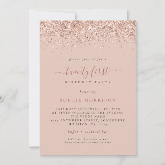 Glam Roos Glitter 21e verjaardag Kaart (Voorkant)