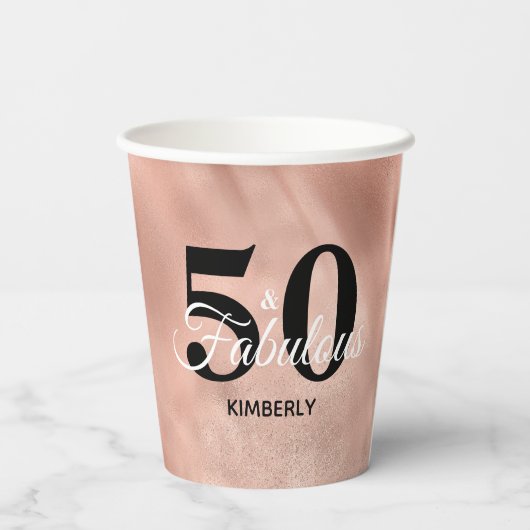 Glam Roos Gold 50 en Fabulous Birthday Party Papieren Bekers (Achterkant)