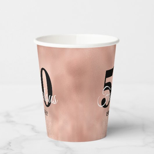 Glam Roos Gold 50 en Fabulous Birthday Party Papieren Bekers (Links)