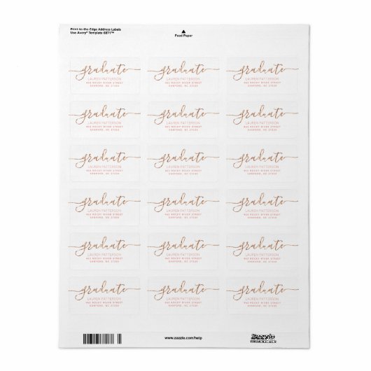 Glam Roos Gold Afstuderen retour adreslabels Etiket (Full Sheet)