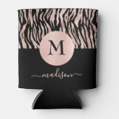 Glam Roos Gold Animal Print op zwarte monogram Blikjeskoeler (Voorkant)