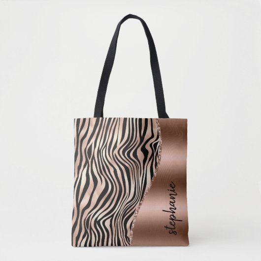 Glam Roos Gold Black Tiger Stripes Metallic Naam Tote Bag (Voorkant)