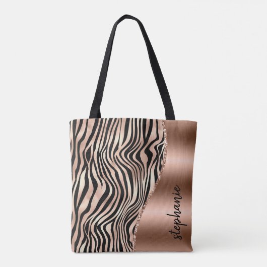 Glam Roos Gold Black Tiger Stripes Metallic Naam Tote Bag (Achterkant)