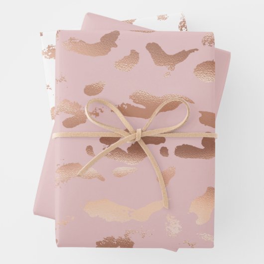 Glam Roos Gold Blush Abstract Inpakpapier Vel (In situ)