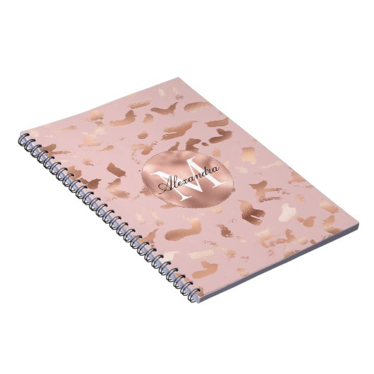 Glam Roos Gold Blush Abstract Monogram Notitieboek (Rechterzijde)