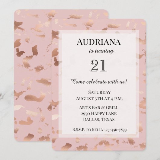 Glam Roos Gold Blush Abstract Verjaardag Kaart (Voorkant / Achterkant)