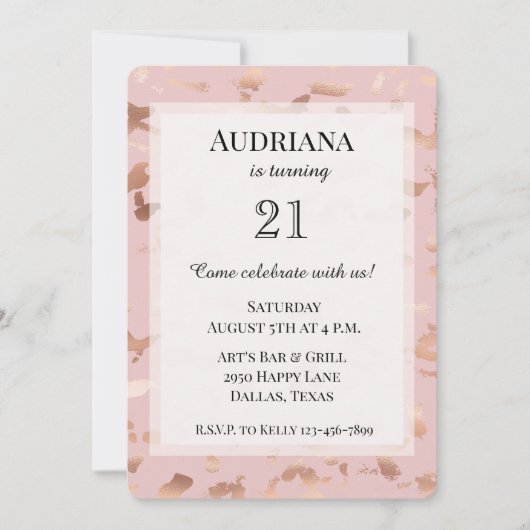 Glam Roos Gold Blush Abstract Verjaardag Kaart (Voorkant)