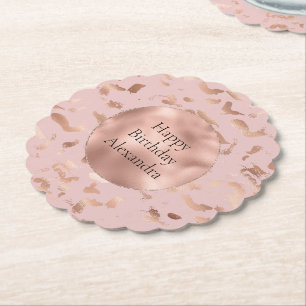 Glam Roos Gold Blush Abstract Verjaardag Kartonnen Onderzetters