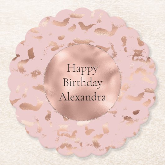 Glam Roos Gold Blush Abstract Verjaardag Kartonnen Onderzetters (Voorkant)