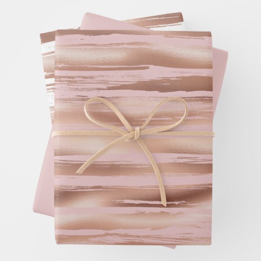 Glam Roos Gold Blush Stripes Inpakpapier Vel (In situ)