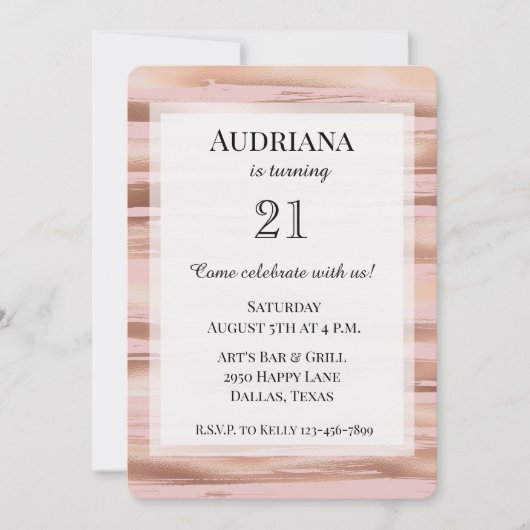 Glam Roos Gold Blush Stripes Verjaardag Kaart (Voorkant)