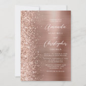 Glam Roos Gold Brushed Metal QR Code Wedding Kaart (Voorkant)