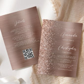 Glam Roos Gold Brushed Metal QR Code Wedding Kaart